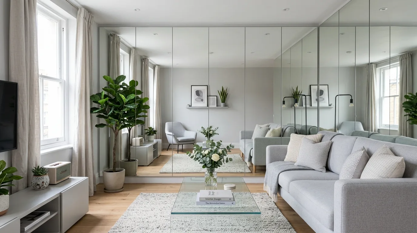 Use mirrors to stretch the room visually inspiration for a studio apartment.